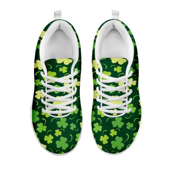 St Patrick’s Day Shoes, Green Clover Saint Patrick’s Day Print White Running Shoes, St Patrick’s Day Sneakers