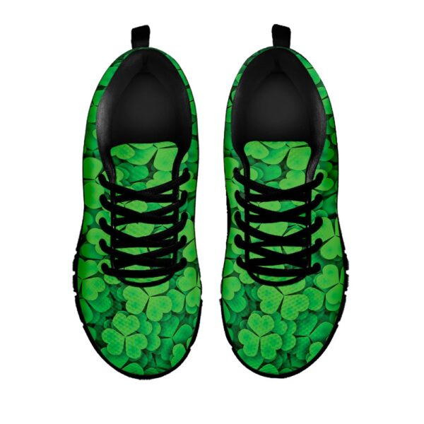 St Patrick’s Day Shoes, Green Clover St. Patrick’s Day Print Black Running Shoes, St Patrick’s Day Sneakers