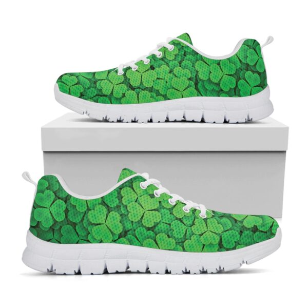 St Patrick’s Day Shoes, Green Clover St. Patrick’s Day Print White Running Shoes, St Patrick’s Day Sneakers