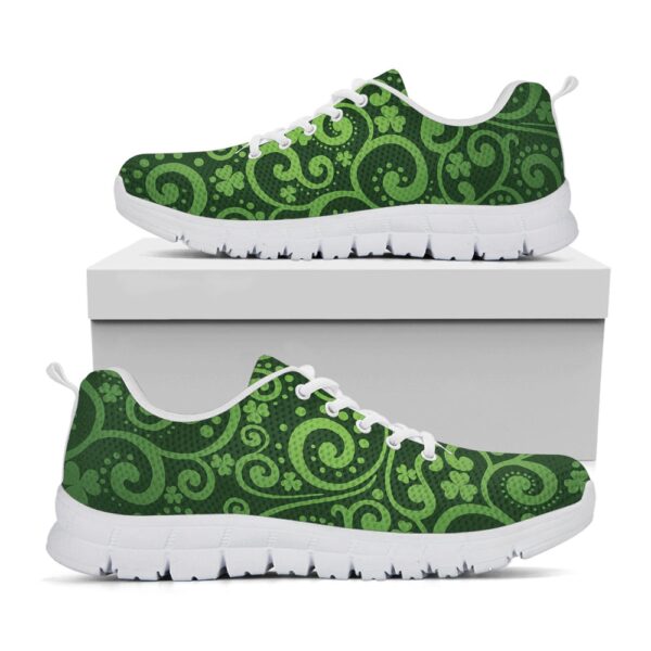 St Patrick’s Day Shoes, Green Irish Saint Patrick’s Day Print White Running Shoes, St Patrick’s Day Sneakers