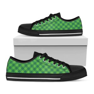 St Patrick’s Day Shoes, Green Plaid Saint Patrick’s Day Print Black Low Top Shoes, St Patrick’s Day Sneakers