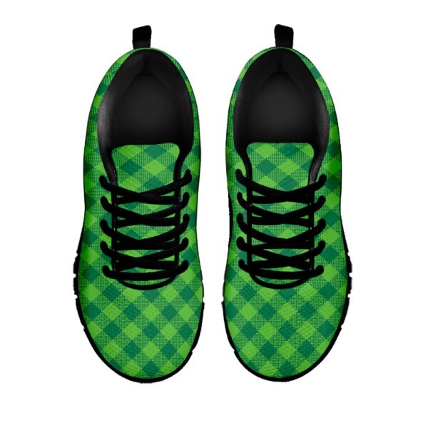 St Patrick’s Day Shoes, Green Plaid Saint Patrick’s Day Print Black Running Shoes, St Patrick’s Day Sneakers