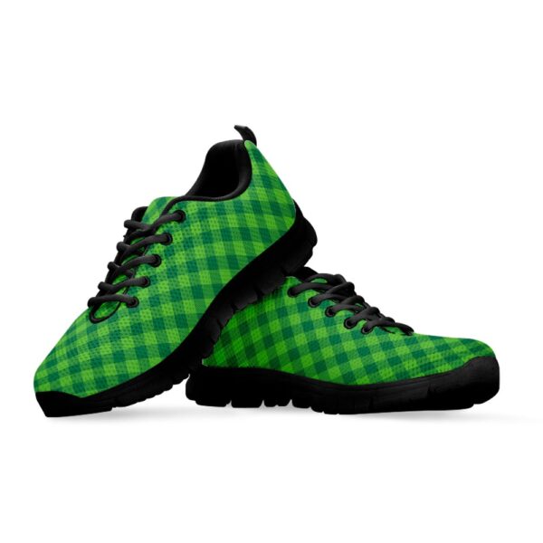 St Patrick’s Day Shoes, Green St. Patrick’s Day Plaid Print Black Running Shoes, St Patrick’s Day Sneakers