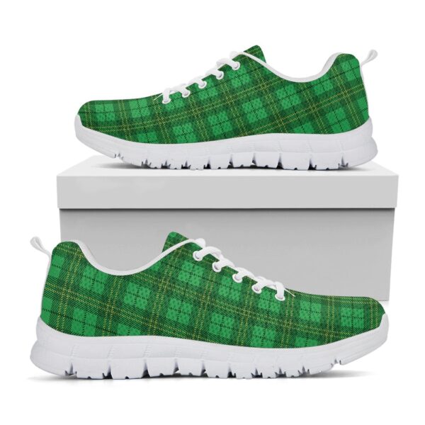St Patrick’s Day Shoes, Green Tartan St. Patrick’s Day Print White Running Shoes, St Patrick’s Day Sneakers