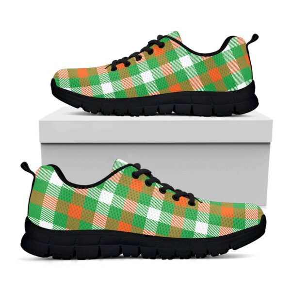 St Patrick’s Day Shoes, Irish Checkered St. Patrick’s Day Print Black Running Shoes, St Patrick’s Day Sneakers