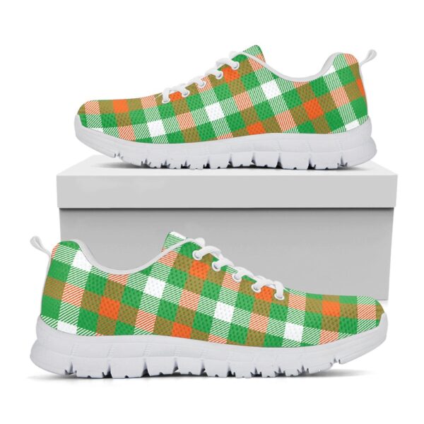 St Patrick’s Day Shoes, Irish Checkered St. Patrick’s Day Print White Running Shoes, St Patrick’s Day Sneakers