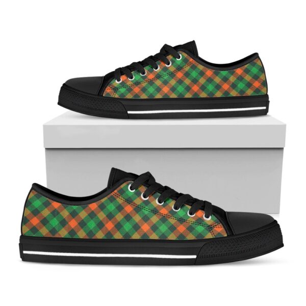 St Patrick’s Day Shoes, Irish Saint Patrick’s Day Plaid Print Black Low Top Shoes, St Patrick’s Day Sneakers