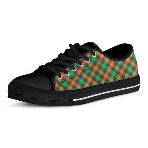 St Patrick’s Day Shoes, Irish Saint Patrick’s Day Plaid Print Black Low Top Shoes, St Patrick’s Day Sneakers