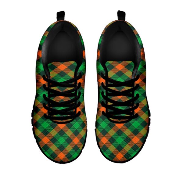 St Patrick’s Day Shoes, Irish Saint Patrick’s Day Plaid Print Black Running Shoes, St Patrick’s Day Sneakers