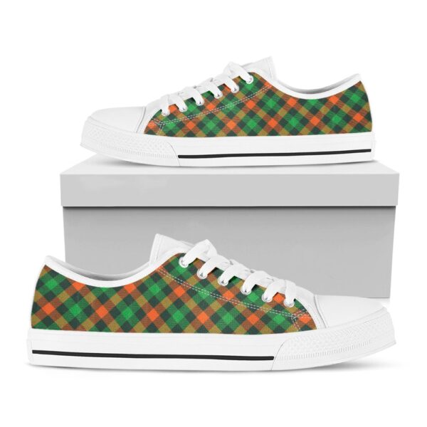 St Patrick’s Day Shoes, Irish Saint Patrick’s Day Plaid Print White Low Top Shoes, St Patrick’s Day Sneakers