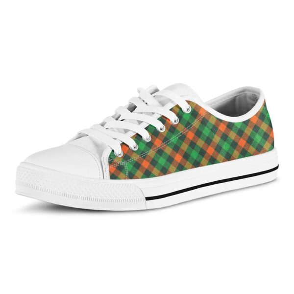 St Patrick’s Day Shoes, Irish Saint Patrick’s Day Plaid Print White Low Top Shoes, St Patrick’s Day Sneakers