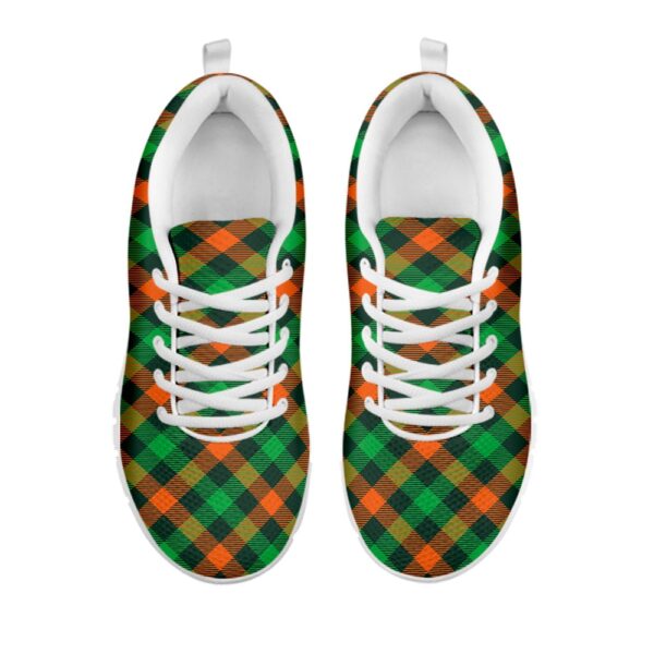 St Patrick’s Day Shoes, Irish Saint Patrick’s Day Plaid Print White Running Shoes, St Patrick’s Day Sneakers