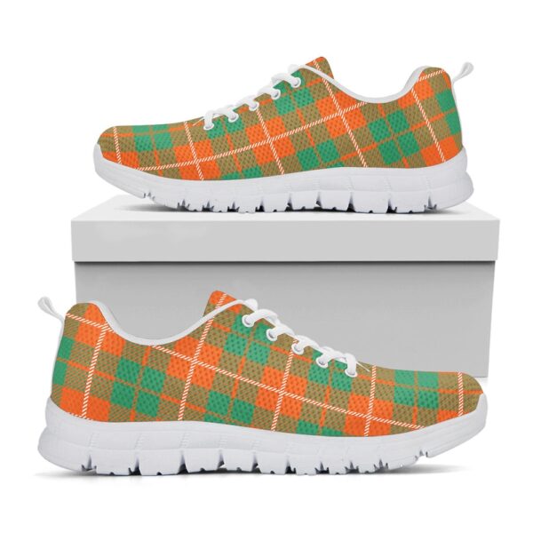 St Patrick’s Day Shoes, Irish Saint Patrick’s Day Tartan Print White Running Shoes, St Patrick’s Day Sneakers