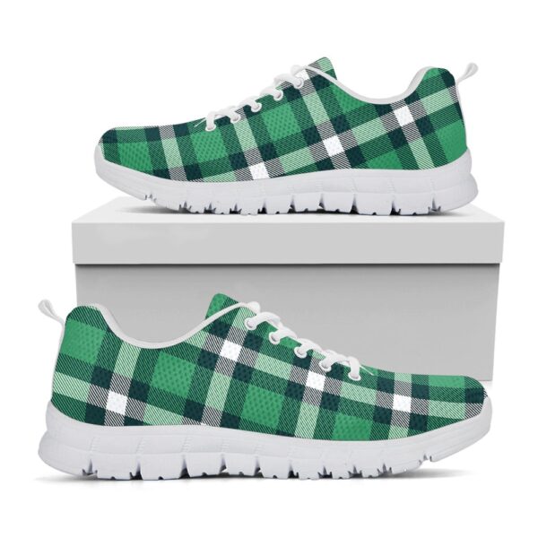 St Patrick’s Day Shoes, Irish St. Patrick’s Day Plaid Print White Running Shoes, St Patrick’s Day Sneakers