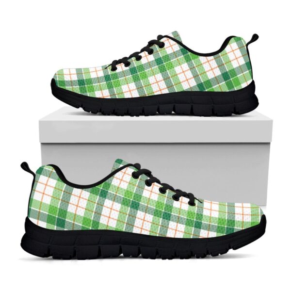 St Patrick’s Day Shoes, Irish St. Patrick’s Day Tartan Print Black Running Shoes, St Patrick’s Day Sneakers