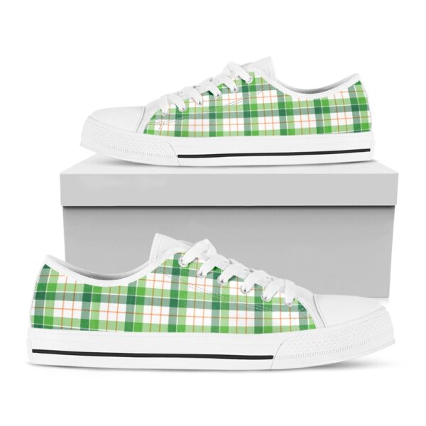 St Patrick’s Day Shoes, Irish St. Patrick’s Day Tartan Print White Low Top Shoes, St Patrick’s Day Sneakers