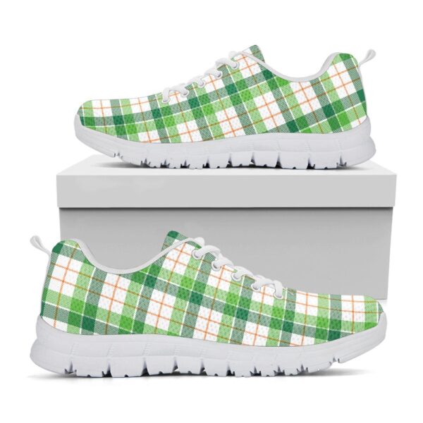 St Patrick’s Day Shoes, Irish St. Patrick’s Day Tartan Print White Running Shoes, St Patrick’s Day Sneakers