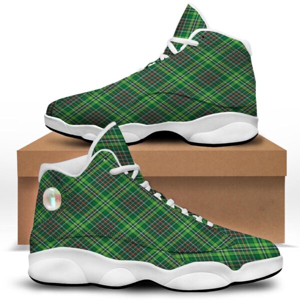 St Patrick’s Day Shoes, Irish Tartan Saint Patrick’s Day Print Pattern White Basketball Shoes, St Patrick’s Day Sneakers
