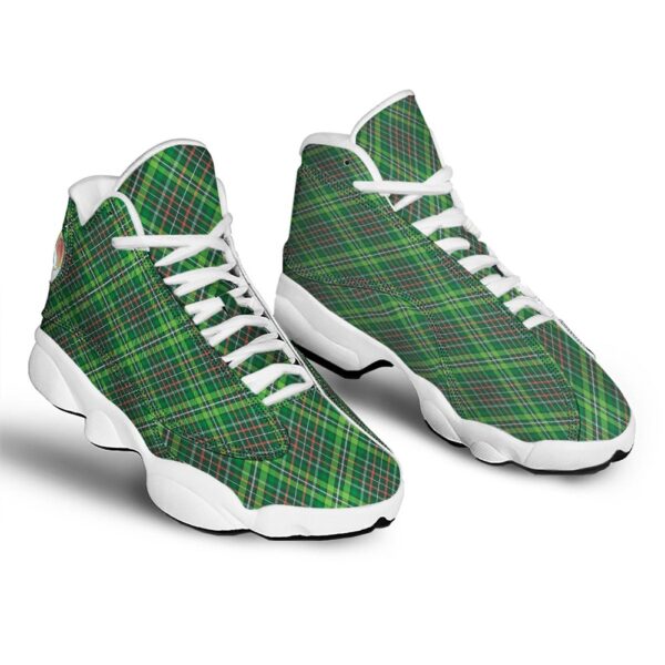 St Patrick’s Day Shoes, Irish Tartan Saint Patrick’s Day Print Pattern White Basketball Shoes, St Patrick’s Day Sneakers