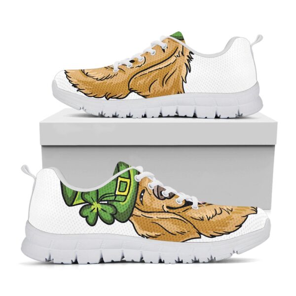 St Patrick’s Day Shoes, Patrick’s Day Golden Retriever Print White Running Shoes, St Patrick’s Day Sneakers