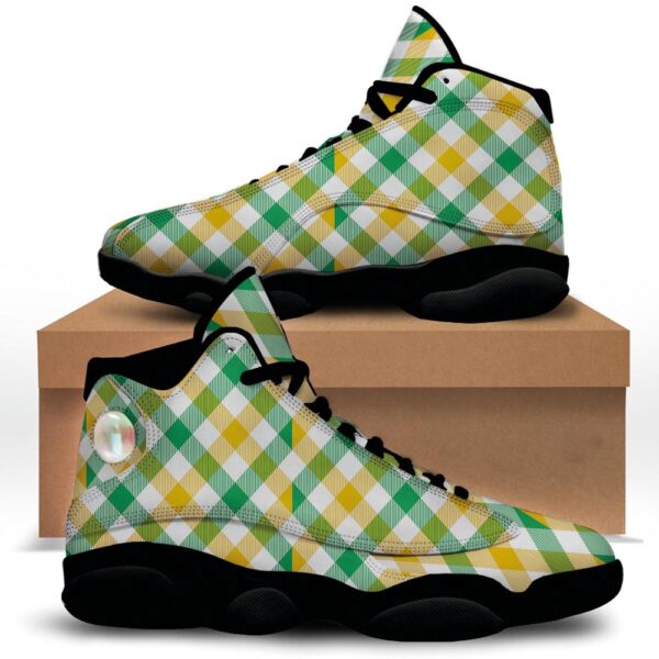 St Patrick’s Day Shoes, Patrick’s Day Irish Plaid Print Black Basketball Shoes, St Patrick’s Day Sneakers