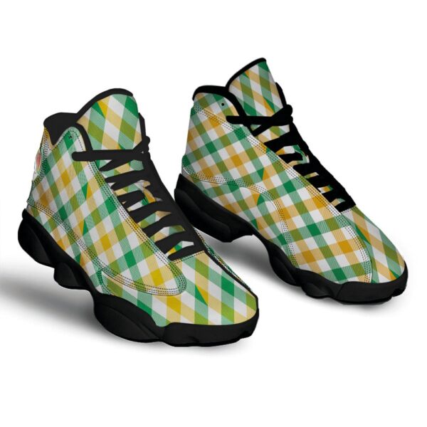 St Patrick’s Day Shoes, Patrick’s Day Irish Plaid Print Black Basketball Shoes, St Patrick’s Day Sneakers