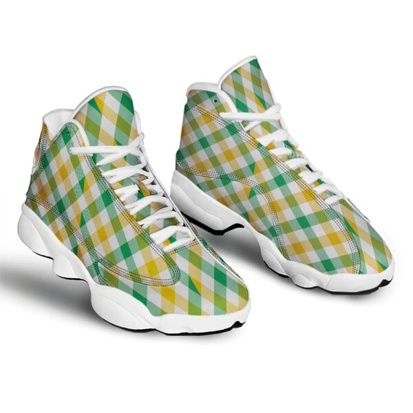 St Patrick’s Day Shoes, Patrick’s Day Irish Plaid Print White Basketball Shoes, St Patrick’s Day Sneakers
