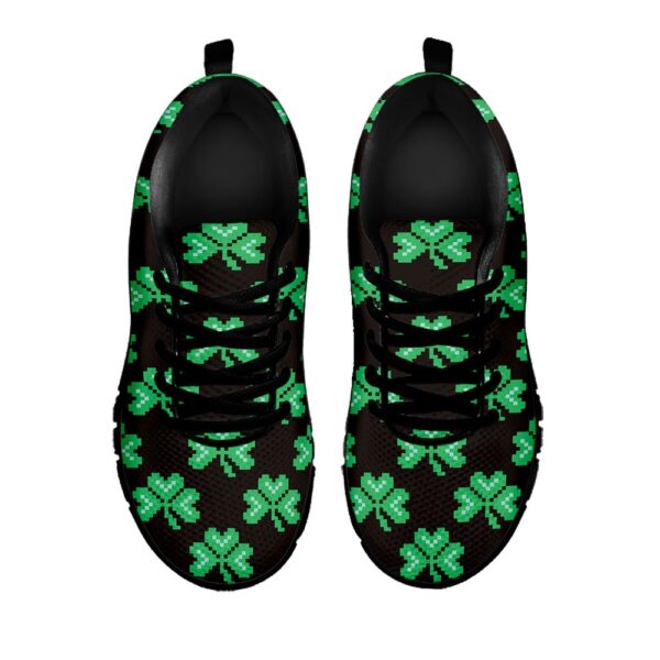 St Patrick’s Day Shoes, Pixel Clover St. Patrick’s Day Print Black Running Shoes, St Patrick’s Day Sneakers
