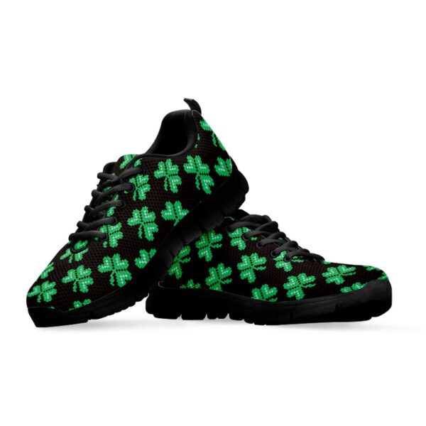 St Patrick’s Day Shoes, Pixel Clover St. Patrick’s Day Print Black Running Shoes, St Patrick’s Day Sneakers