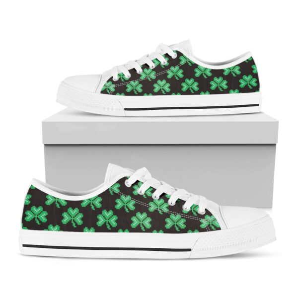 St Patrick’s Day Shoes, Pixel Clover St. Patrick’s Day Print White Low Top Shoes, St Patrick’s Day Sneakers