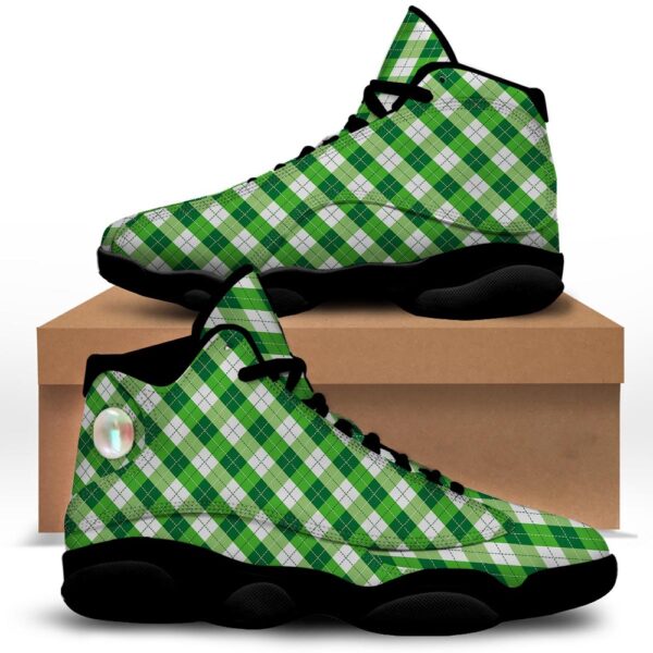 St Patrick’s Day Shoes, Plaid Saint Patrick’s Day Print Pattern Black Basketball Shoes, St Patrick’s Day Sneakers