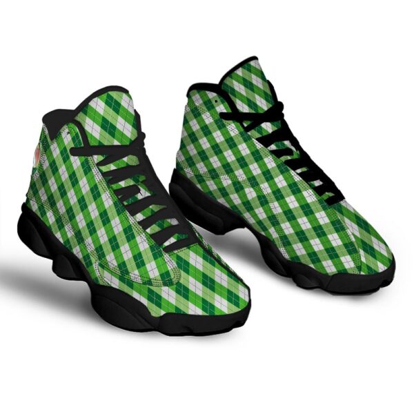 St Patrick’s Day Shoes, Plaid Saint Patrick’s Day Print Pattern Black Basketball Shoes, St Patrick’s Day Sneakers