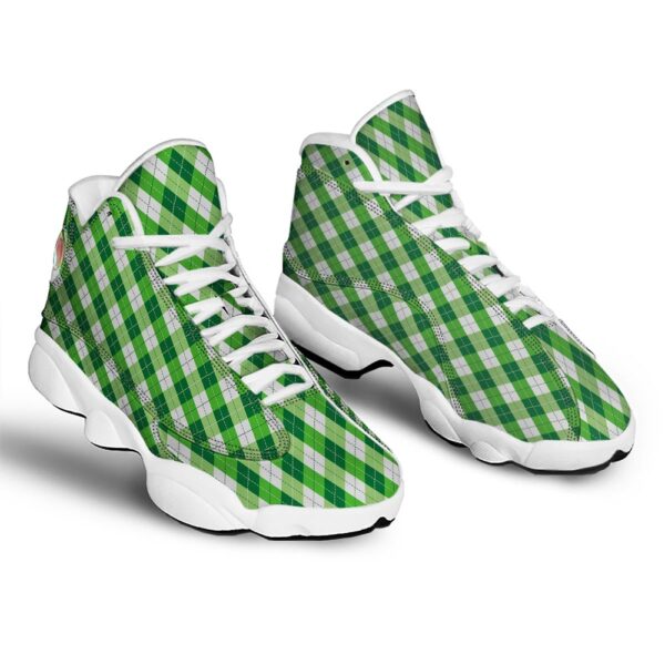 St Patrick’s Day Shoes, Plaid Saint Patrick’s Day Print Pattern White Basketball Shoes, St Patrick’s Day Sneakers