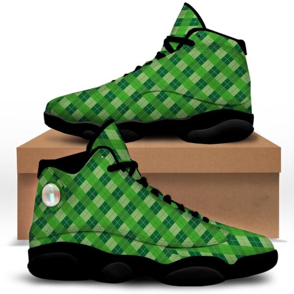 St Patrick’s Day Shoes, Plaid St. Patrick’s Day Print Pattern Black Basketball Shoes, St Patrick’s Day Sneakers