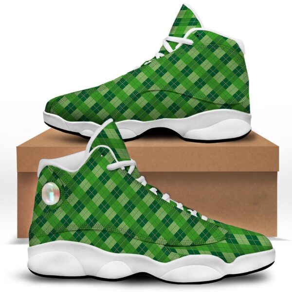 St Patrick’s Day Shoes, Plaid St. Patrick’s Day Print Pattern White Basketball Shoes, St Patrick’s Day Sneakers
