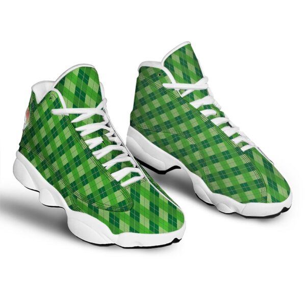 St Patrick’s Day Shoes, Plaid St. Patrick’s Day Print Pattern White Basketball Shoes, St Patrick’s Day Sneakers