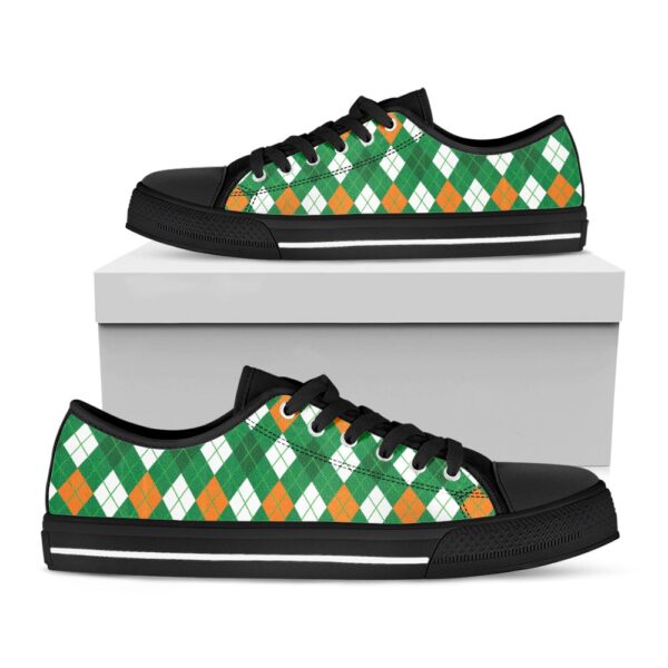 St Patrick’s Day Shoes, Saint Patrick’s Day Argyle Pattern Print Black Low Top Shoes, St Patrick’s Day Sneakers