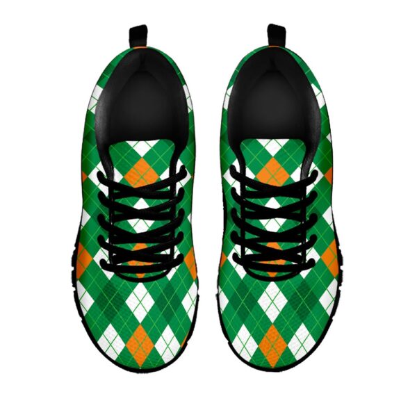 St Patrick’s Day Shoes, Saint Patrick’s Day Argyle Pattern Print Black Running Shoes, St Patrick’s Day Sneakers