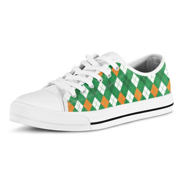 St Patrick’s Day Shoes, Saint Patrick’s Day Argyle Pattern Print White Low Top Shoes, St Patrick’s Day Sneakers
