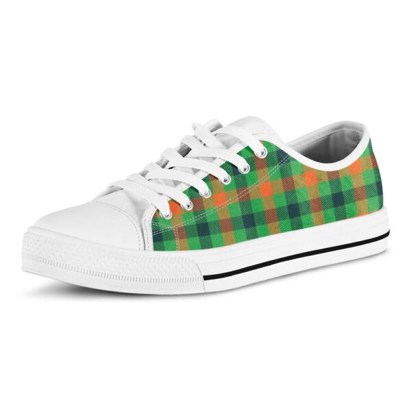 St Patrick’s Day Shoes, Saint Patrick’s Day Buffalo Plaid Print White Low Top Shoes, St Patrick’s Day Sneakers