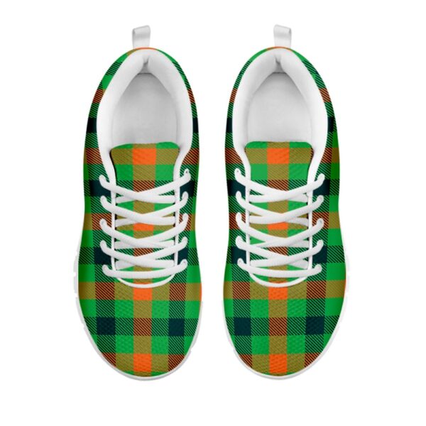 St Patrick’s Day Shoes, Saint Patrick’s Day Buffalo Plaid Print White Running Shoes, St Patrick’s Day Sneakers
