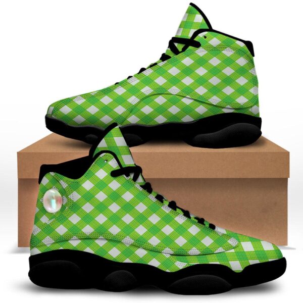 St Patrick’s Day Shoes, Saint Patrick’s Day Green Plaid Print Black Basketball Shoes, St Patrick’s Day Sneakers