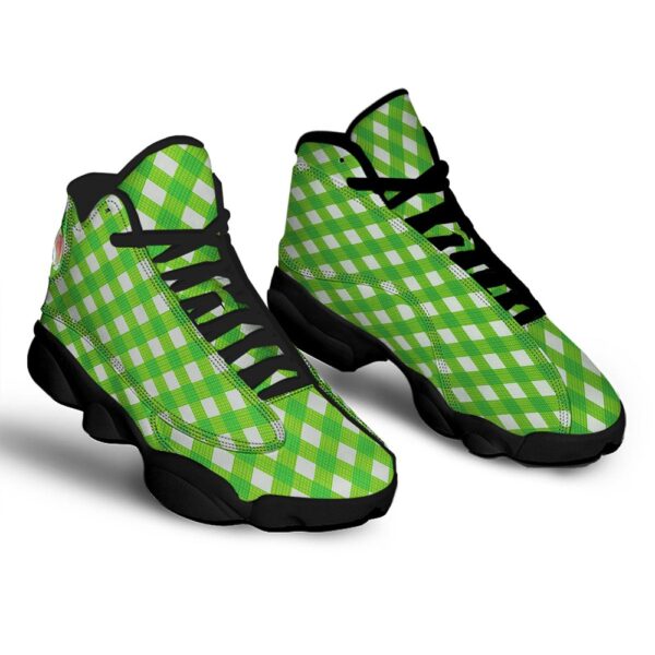 St Patrick’s Day Shoes, Saint Patrick’s Day Green Plaid Print Black Basketball Shoes, St Patrick’s Day Sneakers