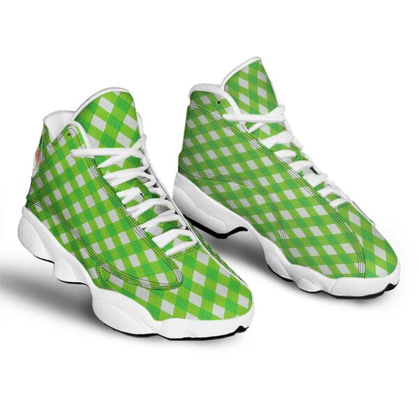 St Patrick’s Day Shoes, Saint Patrick’s Day Green Plaid Print White Basketball Shoes, St Patrick’s Day Sneakers