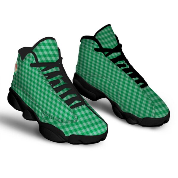St Patrick’s Day Shoes, Saint Patrick’s Day Green Tartan Print Black Basketball Shoes, St Patrick’s Day Sneakers