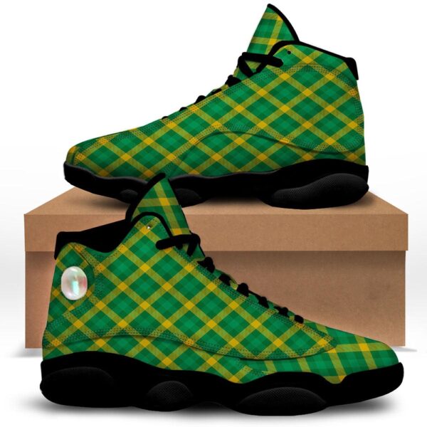 St Patrick’s Day Shoes, Saint Patrick’s Day Irish Plaid Print Black Basketball Shoes, St Patrick’s Day Sneakers