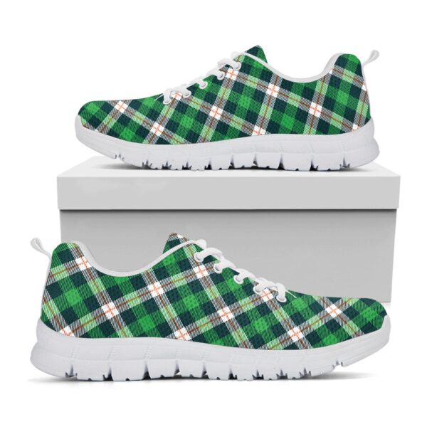 St Patrick’s Day Shoes, Saint Patrick’s Day Irish Tartan Print White Running Shoes, St Patrick’s Day Sneakers