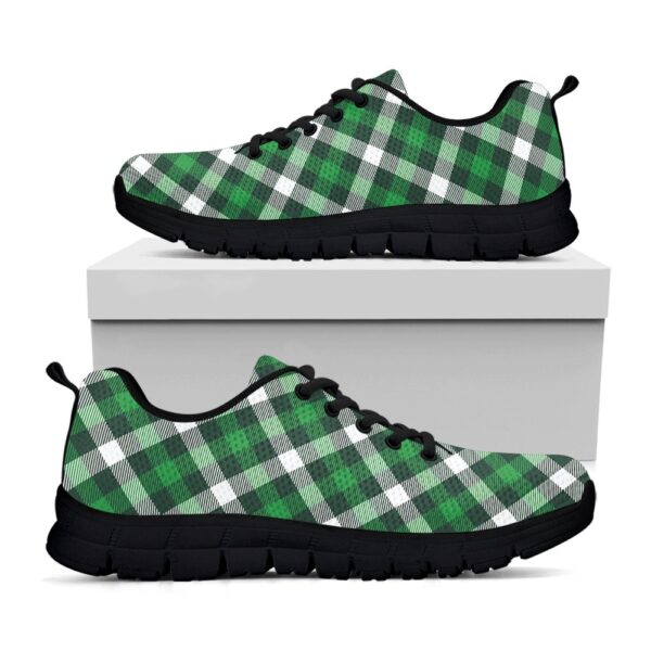 St Patrick’s Day Shoes, Saint Patrick’s Day Plaid Pattern Print Black Running Shoes, St Patrick’s Day Sneakers