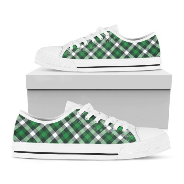 St Patrick’s Day Shoes, Saint Patrick’s Day Plaid Pattern Print White Low Top Shoes, St Patrick’s Day Sneakers