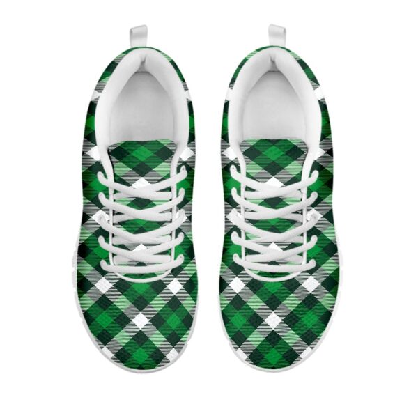 St Patrick’s Day Shoes, Saint Patrick’s Day Plaid Pattern Print White Running Shoes, St Patrick’s Day Sneakers